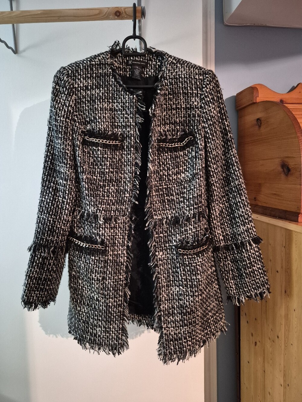 INC International Concepts Black White Tweed Long Blazer Size Small - Picture 2 of 8